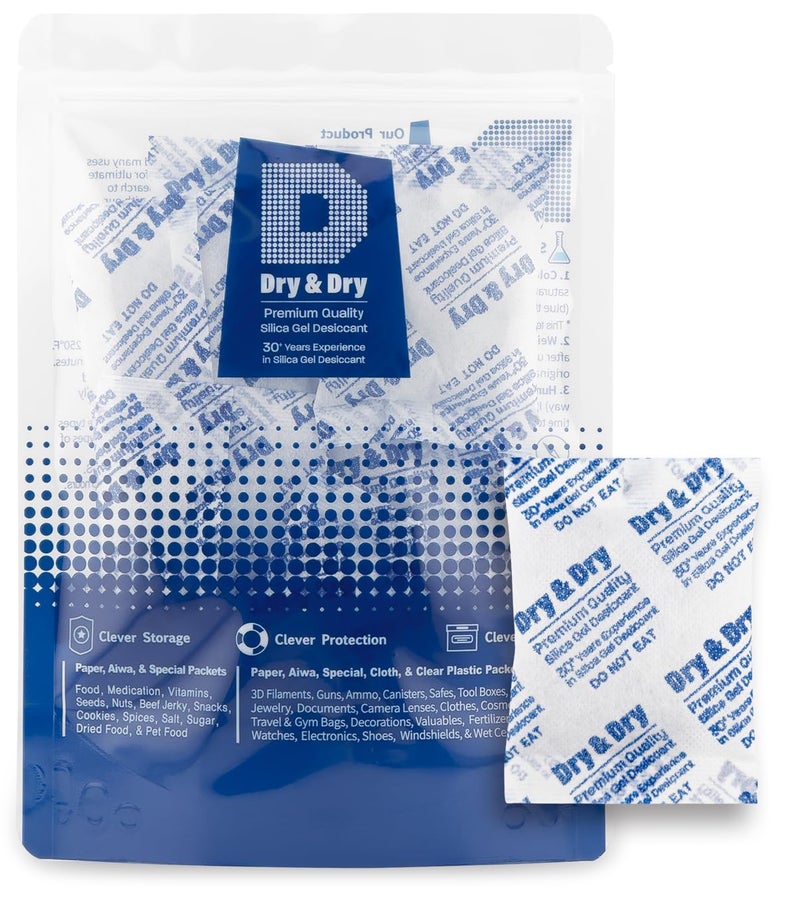 Dry & Dry 20 Gram [20 Packets] Silica Gel Packets Desiccants, Silica Packets - Rechargeable Silica Gel Packs, Silica Gel Packets, Desiccants Packets, Silica Gel - Image 1